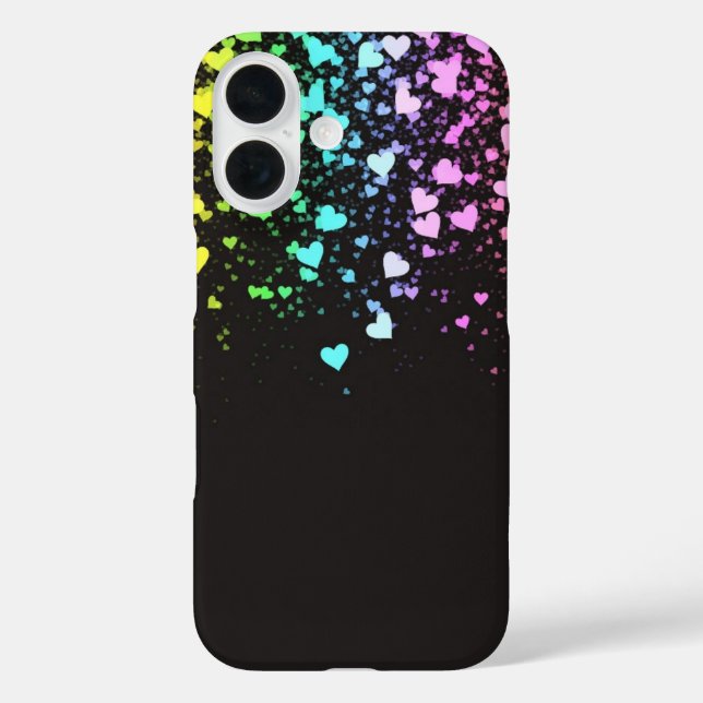 Regenbogenherzen iPhone 16 Hülle (Rückseite)