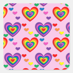 Regenbogenherzen Quadratischer Aufkleber