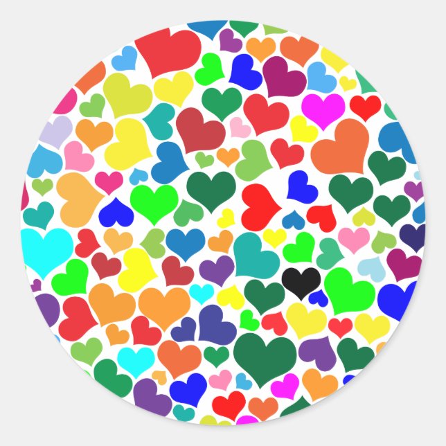 Regenbogenherzen Runder Aufkleber (Vorderseite)