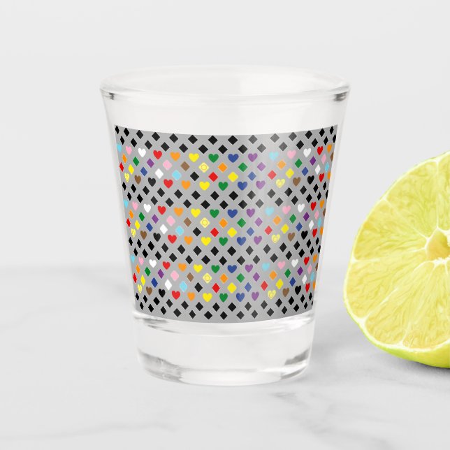 Regenbogenherzen Schnapsglas (Vorderseite)