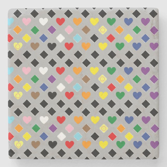Regenbogenherzen Steinuntersetzer (Vorderseite)