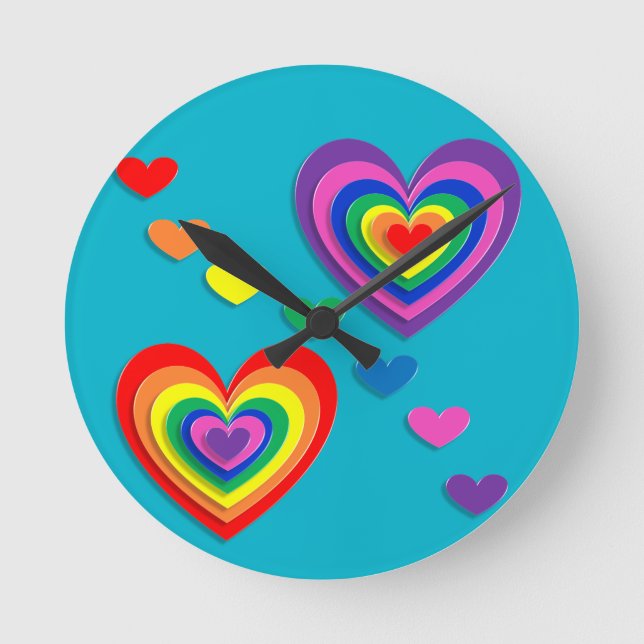 Regenbogenherzen Valentinstag Wanduhr (Vorderseite)