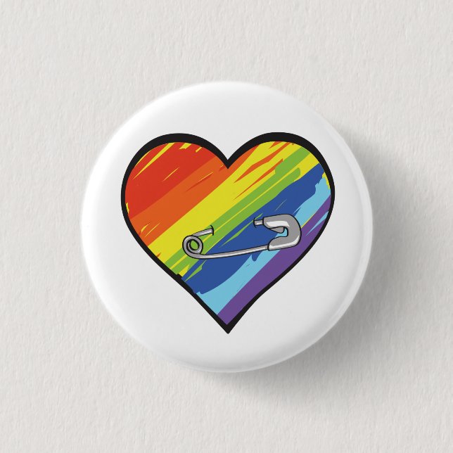Regenbogenherzsicherheits-Buttonknopf Button (Vorderseite)