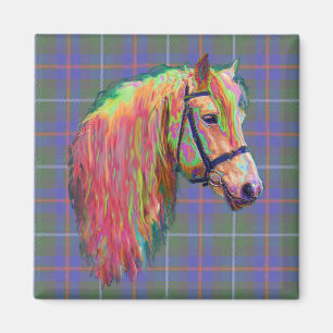 Regenbogenhochlandpony auf Tartan, fertigen mich Magnet