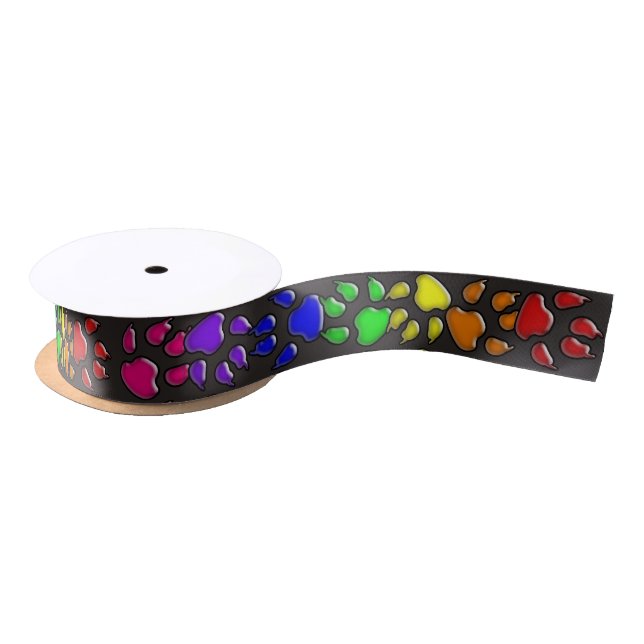 Regenbogenhundetatzendrucke Satinband (Spule)