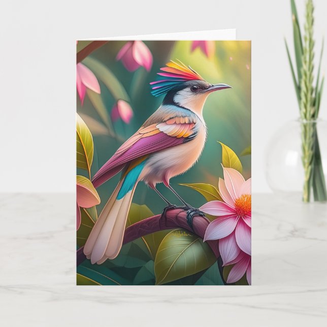 Regenbogenkamm Jay Fantasy-Vogel Karte (Vorderseite)
