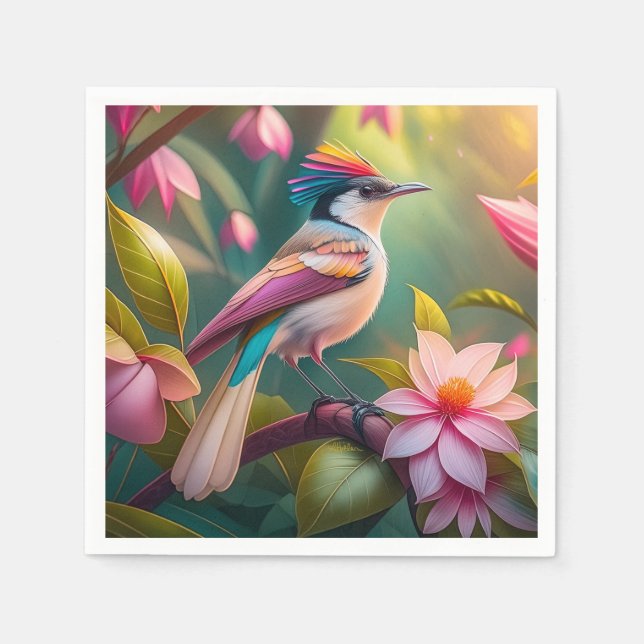 Regenbogenkamm Jay Fantasy-Vogel Serviette (Vorderseite)