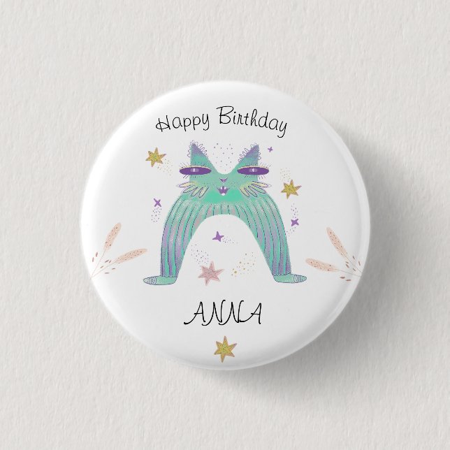 Regenbogenkatze Geburtstag  Button (Vorderseite)