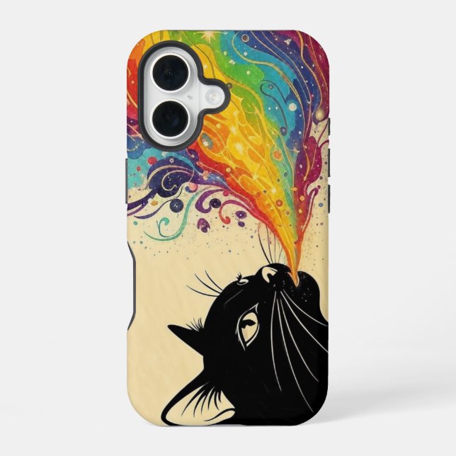Regenbogenkatze iPhone 16 Hülle (Rückseite)