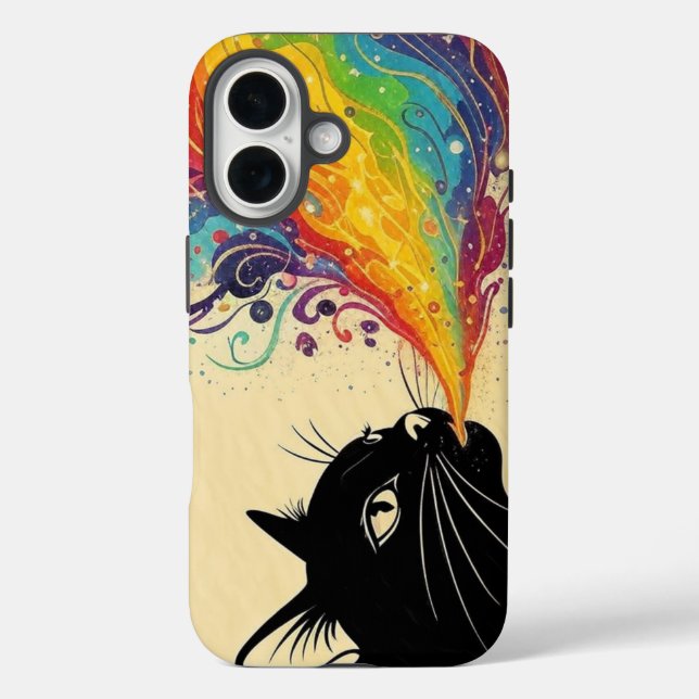 Regenbogenkatze iPhone 16 Hülle (Rückseite)
