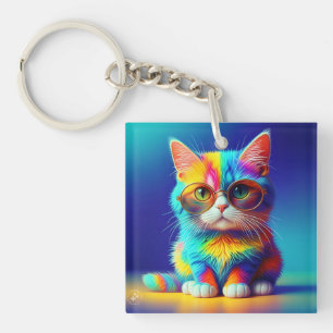 Regenbogenkatze mit Brille Portrait-47567 Schlüsselanhänger