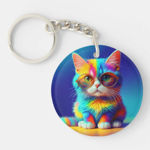 Regenbogenkatze mit Brille Portrait-47567 Schlüsselanhänger
