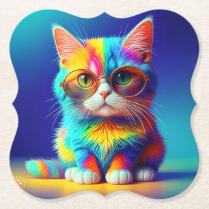 Regenbogenkatze mit Brille Portrait-47567 Untersetzer