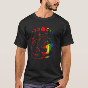 Regenbogenkatze schlafend mit Mondphasen und Stern T-Shirt