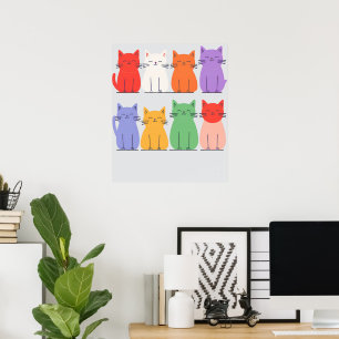 Regenbogenkatzen Minimalist - Süße Zeichentrickkat Poster