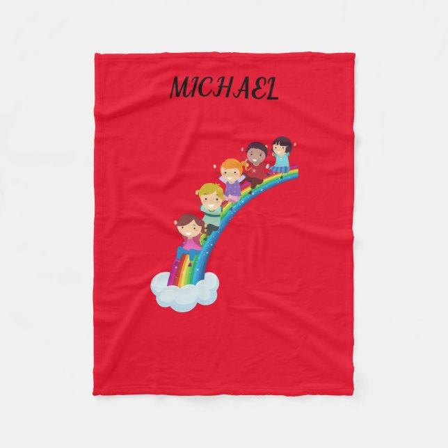 Regenbogenkinder fleece Decke personalisiert. (Vorderseite)