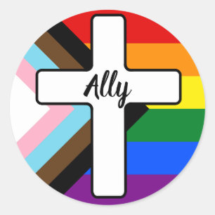 Regenbogenkreuz Progress Pride-Flagge Verbündeter Runder Aufkleber
