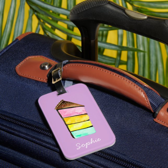 Regenbogenkuchen niedliche Wasserfarbe Gepäckanhänger (Vorderseite Insitu 1)