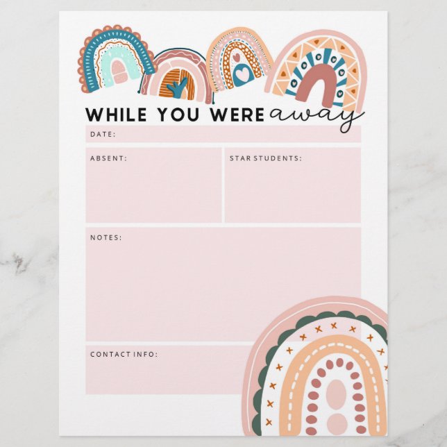 Regenbogenlehrer während Sie weg waren Briefbogen (Vorderseite)
