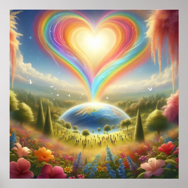 Regenbogenliebe überall auf der Welt an einer Wand Poster (Vorne)