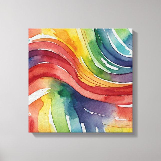 Regenbogenlinien Watercolor Wandkunst Leinwanddruck (Vorderseite)