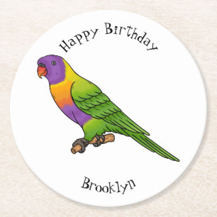 Regenbogenlori-Vogel Cartoon-Illustration Runder Pappuntersetzer
