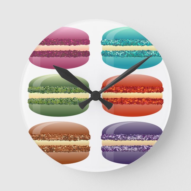 Regenbogenmacarons Runde Wanduhr (Vorderseite)