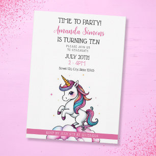 Regenbogenmähne Funkel Einhorn Mädchen 10. Geburts Einladung