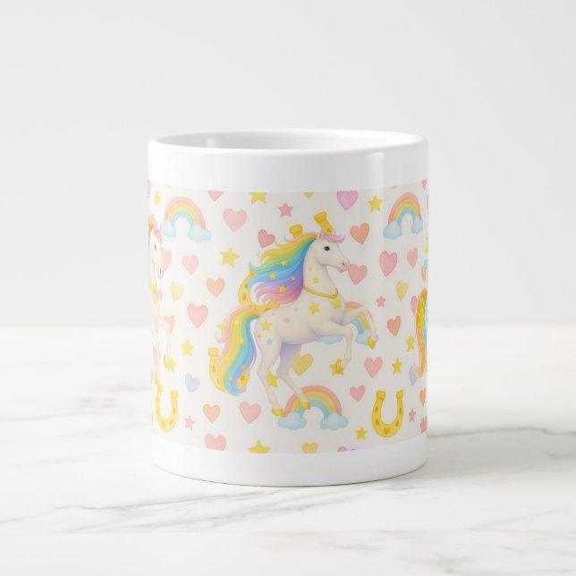 Regenbogenmähnen-Pferde-Kaffeetasse — Cooper & Cod Jumbo-Tasse (Vorderseite)