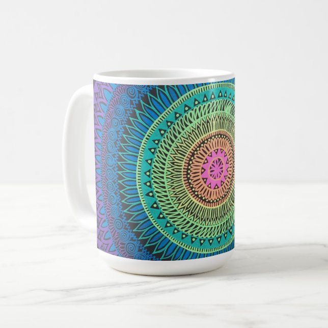 Regenbogenmandala-Tasse Kaffeetasse (Vorderseite Links)