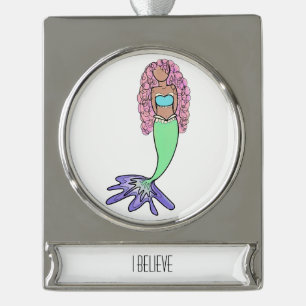 Regenbogenmeerjungfrau rosa blau lila grün schwarz Banner-Ornament silber