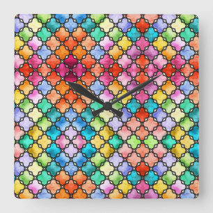 Regenbogenmosaik Quadratische Wanduhr