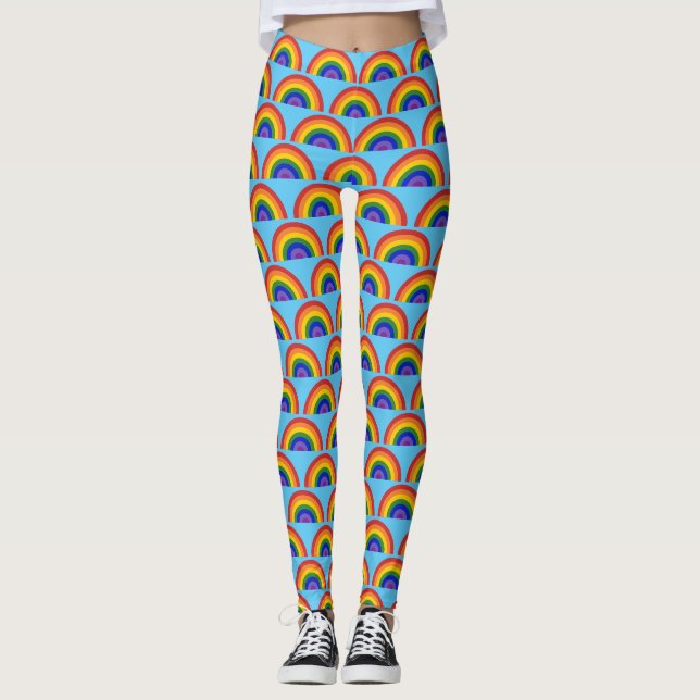 Regenbogenmuster auf dem hellblauen LGBTQ-Prix Leggings (Vorderseite)