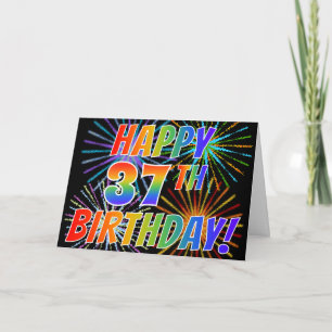 Regenbogenmuster "GLÜCKLICH 37. GEBURTSTAG!" + Feu Karte