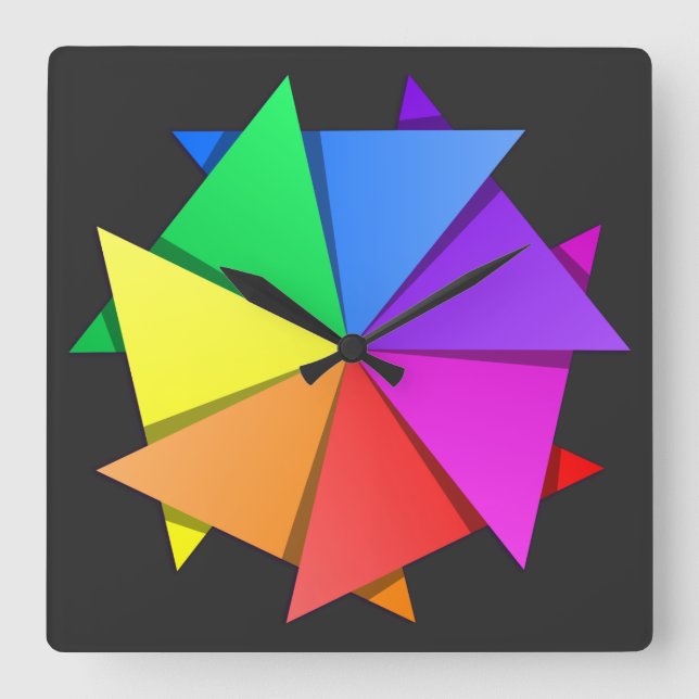 RegenbogenOrigami Quadratische Wanduhr (Vorderseite)