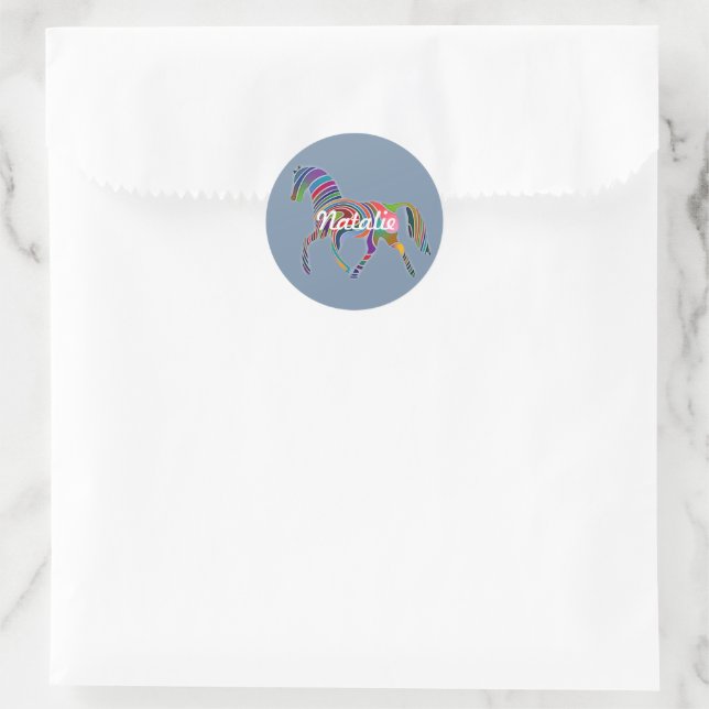 Regenbogenpferd in verblassenem Denim - personalis Runder Aufkleber (Tasche)