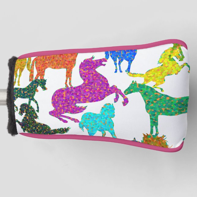 Regenbogenpferde - "Hübsch über Pferde!" Golf Headcover (Vorderseite)