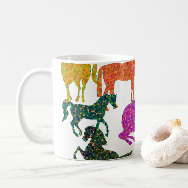 Regenbogenpferde - "Hübsch über Pferde!" Kaffeetasse (Mit Donut)