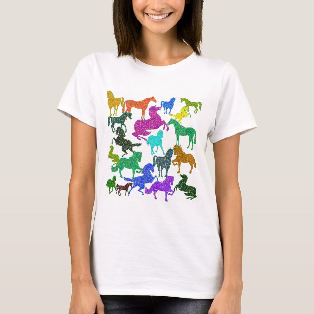 Regenbogenpferde - "Hübsch über Pferde!" T-Shirt (Vorderseite)
