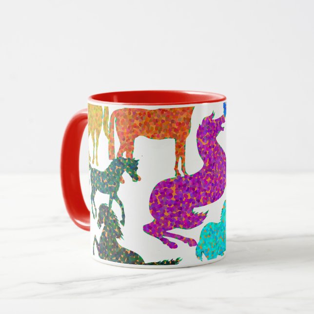 Regenbogenpferde - "Hübsch über Pferde!" Tasse (Vorderseite Links)