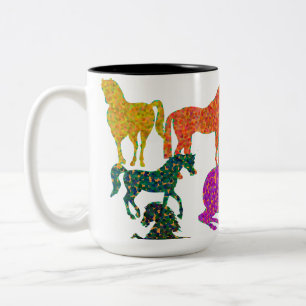 Regenbogenpferde - "Hübsch über Pferde!" Zweifarbige Tasse