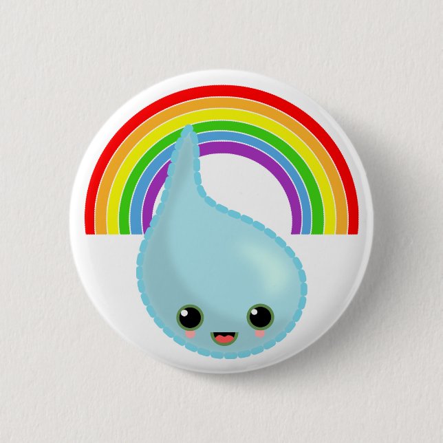 Regenbogenregenschirm-Tropfenregen Button (Vorderseite)