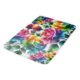 Regenbogenrosen Lebendige Farbige Blumen  Badematte