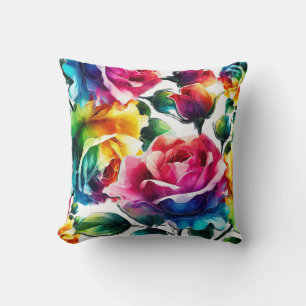 Regenbogenrosen Lebendige Farbige Blumen  Kissen