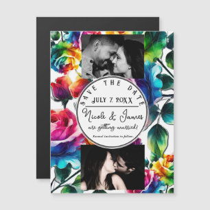 Regenbogenrosen Schwarz-Weiß-Blumen Save the Date Magnetkarte