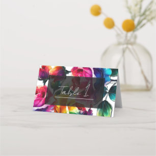 Regenbogenrosen Schwarz & Weiß Hochzeit mit leucht Platzkarte