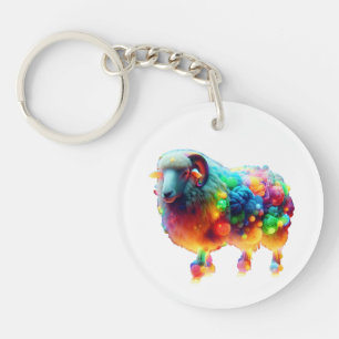 Regenbogenschaf Kunst – Leuchtende Farbige Wolle,  Schlüsselanhänger