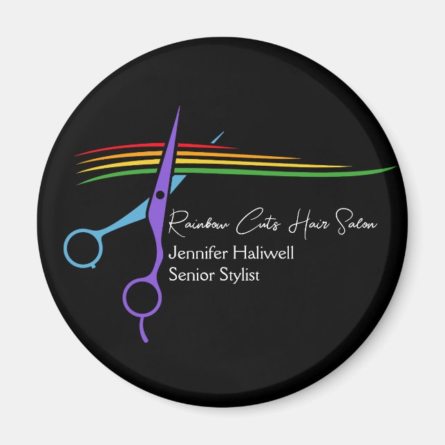Regenbogenschere Haar Stylist Chic Salon Marketing Magnet (Vorne)