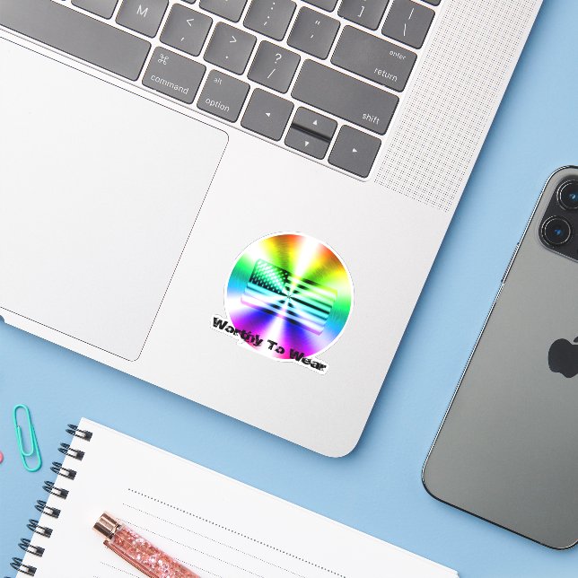 Regenbogenschild der US-Fahne - es lohnt sich zu t Aufkleber (Laptop mit iPhone)