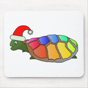 Regenbogenschildkröte mit Weihnachtsmannmütze Mousepad